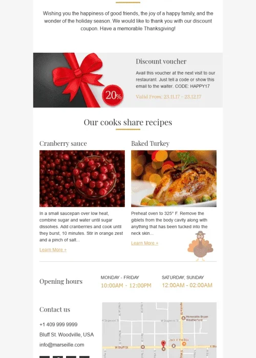 thanksgiving day email template “favorite recipes” for restaurants industry