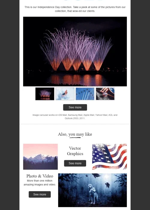 independence day email template “amazing images” for photography industry