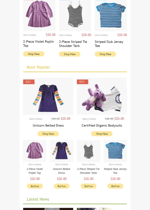 promo email template “beautiful clothes” for kids goods industry