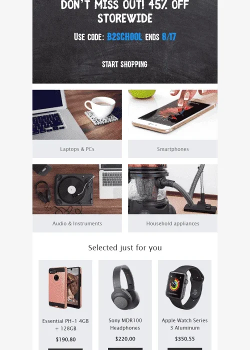 back to school email template “trending items” for gadgets industry