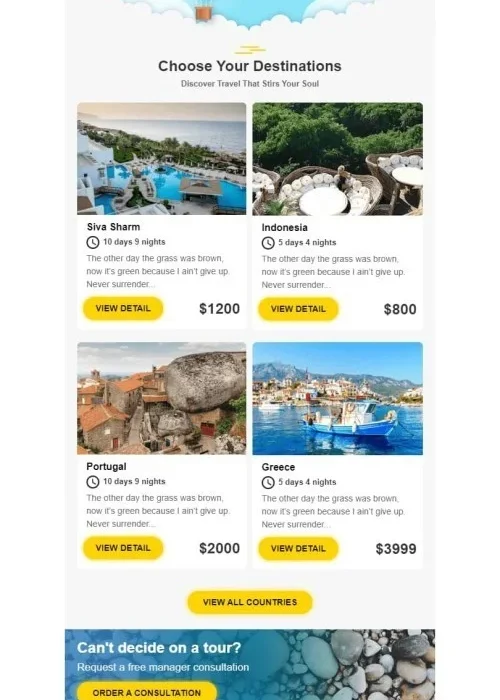 valentine’s day email template «romantic trip» for tourism industry