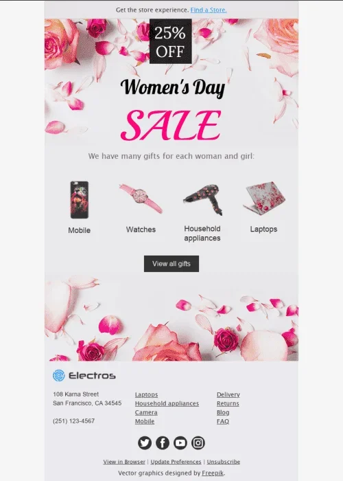 women’s day email template “flower ornament” for gadgets industry