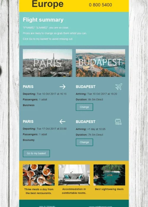 order email template «perfect weekend» for tourism industry