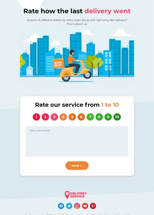 delivery email template “rate delivery” for food industry