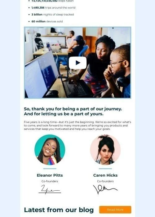 personal note email template “5 years together” for crowdfunding industry