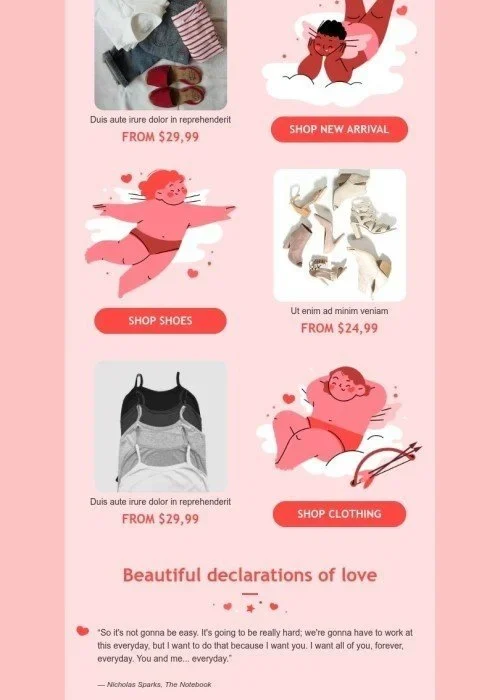 valentine’s day email template “huge valentine” for fashion industry