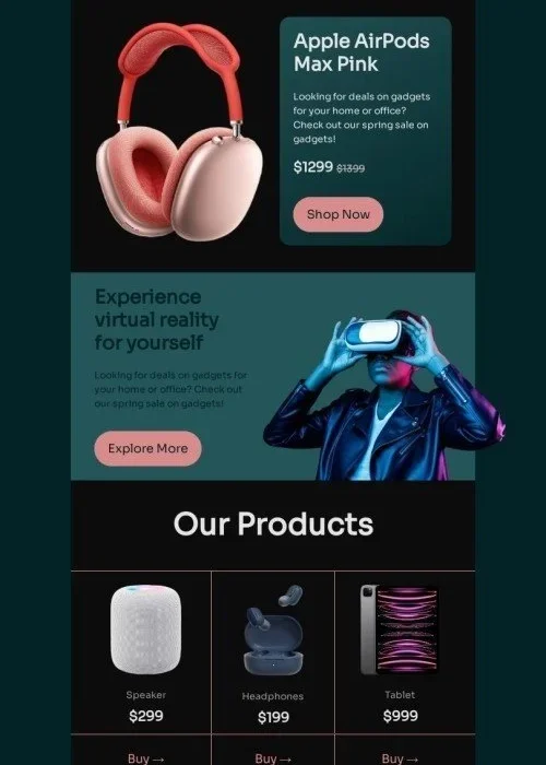 spring email template “spring sale is here” for gadgets industry