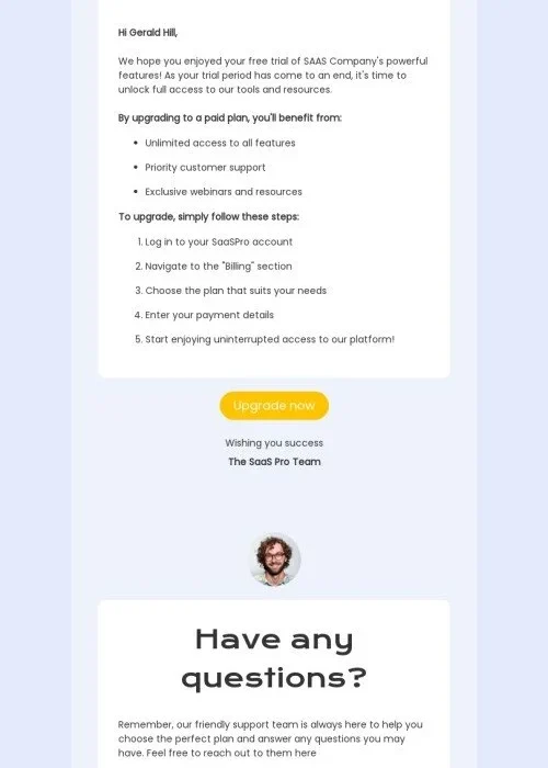 saas email template “trial has ended” for software & technology industry