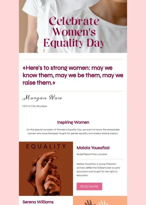 women’s equality day email template “strong women” for fashion industry