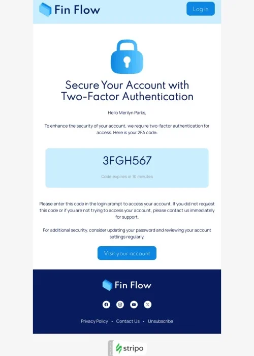 trigger email template “your 2fa code” for fintech industry