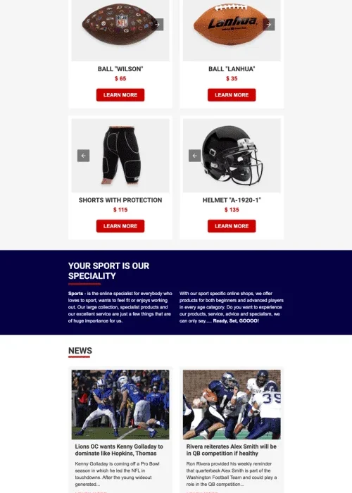super bowl email template «games time» for sports industry
