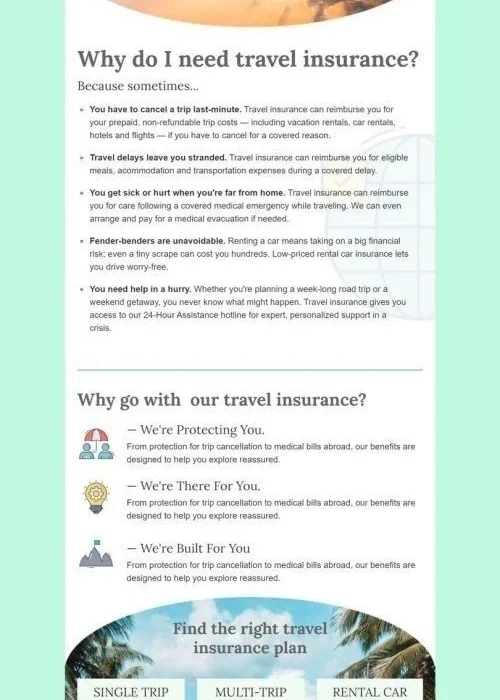 promo email template «travel insurance» for insurance industry