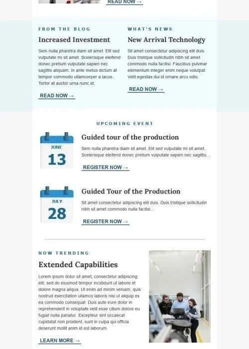 promo email template «news of the week» for manufacturing industry