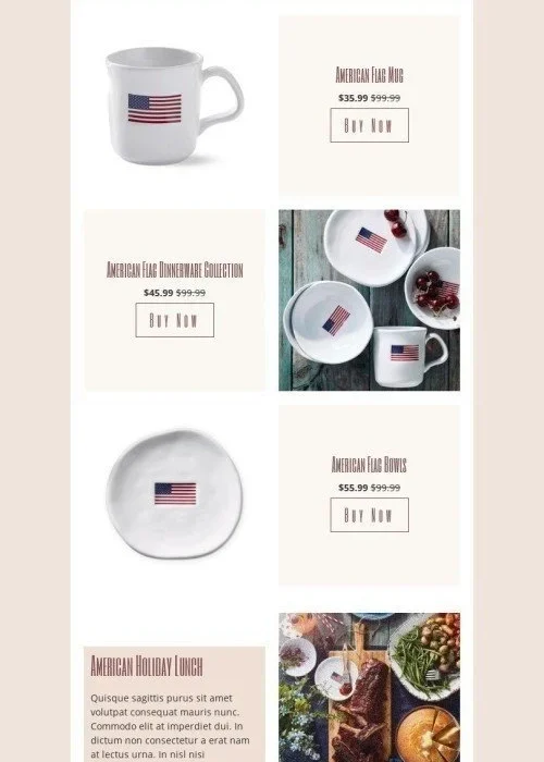 presidents’ day email template «american flag dinnerware collection» for furniture, interior & diy industry