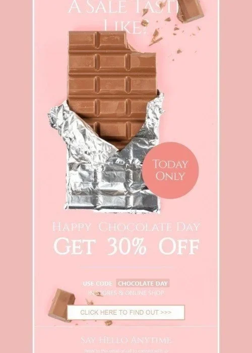 international chocolate day email template “how does a sale taste like?” for fashion industry