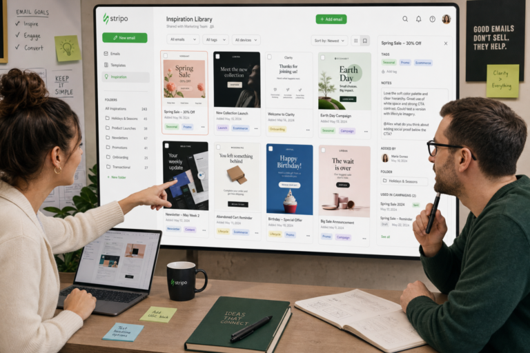 Editorial illustration for a guide to email design inspiration libraries for marketers